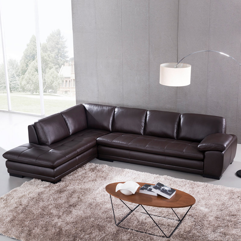126" Wide Leather Match Sofa & Chaise, Left Hand Facing, Coffee Leather