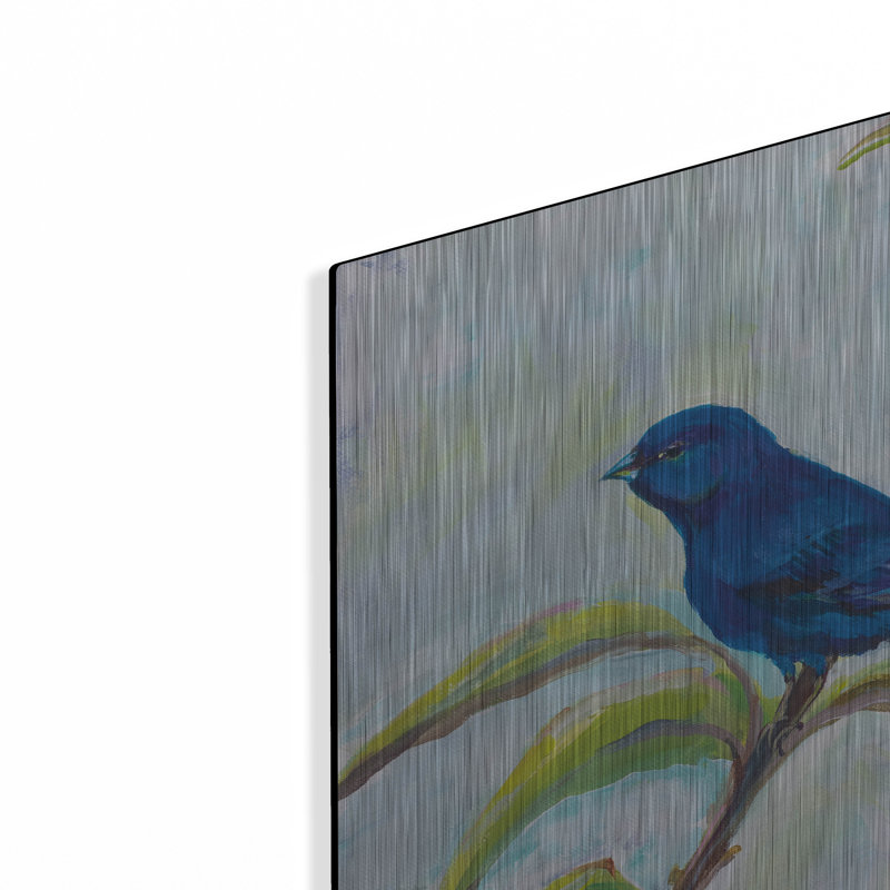 Art mural luxueux «Indigo Bunting» par Jeanette Vertentes, 36 po x 36 po, H 12 po x l 12 po