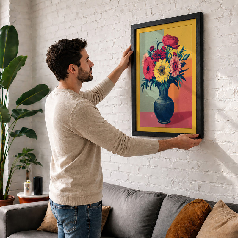 Gerbera in Bloom Botanical - Framed Print, Black, A3 - 42.0 x 29.7 cm