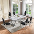Table de salle à manger rectangulaire de luxe avec plateau en faux marbre de 4,70 po avec base en U en métal pour la salle à manger