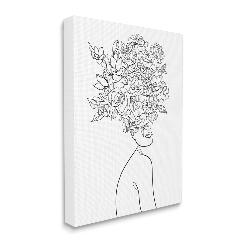 «Slouching Woman», bouquet de cheveux élégant au trait minimaliste, Toile tendue, H 30 po x l 24 po