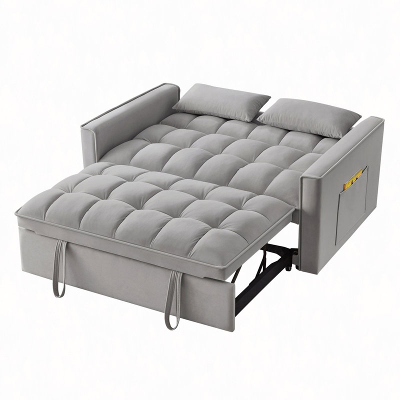 Canapé-lit 4 en 1 avec accoudoirs et poches de rangement, canapé-lit capitonné multifonctionnel avec dossier et coussins réglables, canapé-lit convertible