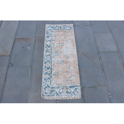 Vintage Small Turkish Boho Rug - Antique Brown Door Mat Ideal for Bathrooms