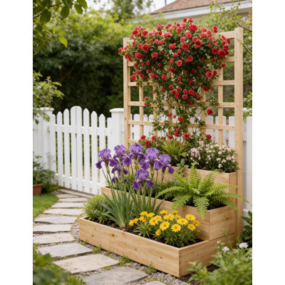 Lit de jardin surélevé en bois à 3 niveaux avec treillis