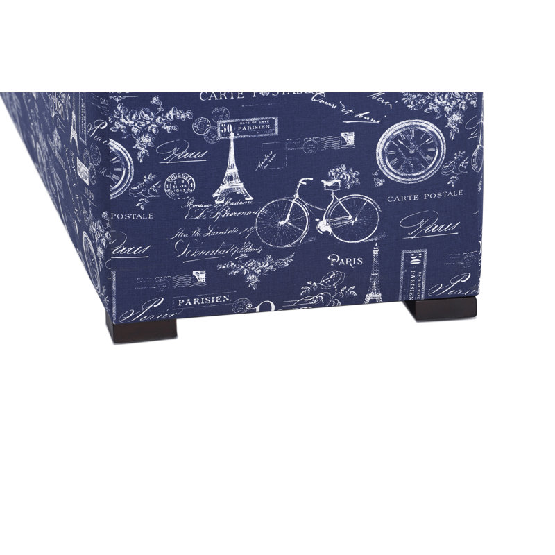 Birney Upholstered Storage Bench, Indigo/White/Navy
