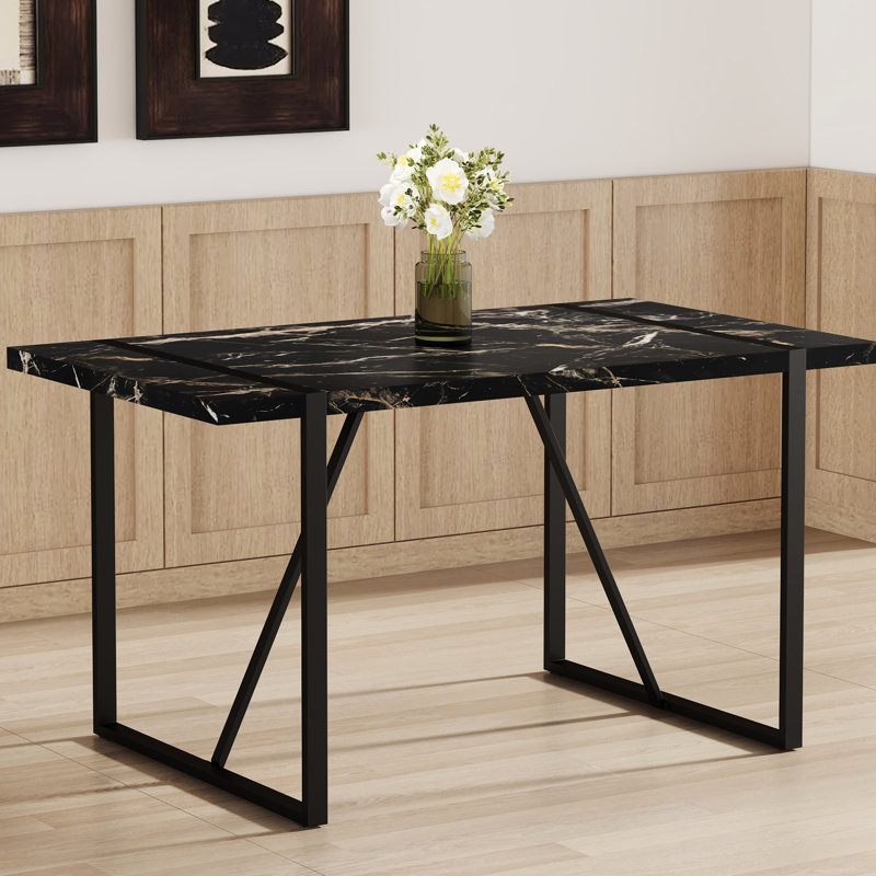 Table de salle à manger rectangulaire, pieds en métal noir, plateau épais de 1,5 po, pour 4 à 6 personnes, bureau, cuisine, table fonctionnelle avec terrasse, 54,63 x 36,12 po, terrasse, pièce