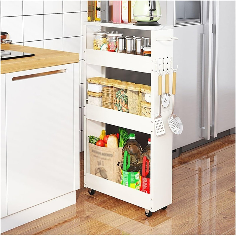 Armoire de rangement pour chariot de cuisine avec poignée et roulettes, Blanc