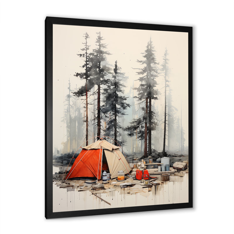 Minimalisme camping voyage collage I - impression, Cadre simple noir, H 32 po x l 16 po x P 1 po