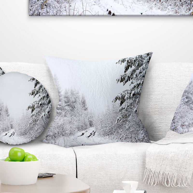 Oreiller en paysage de forêt frosted, 16 po x 1 po, Coussin décoratif