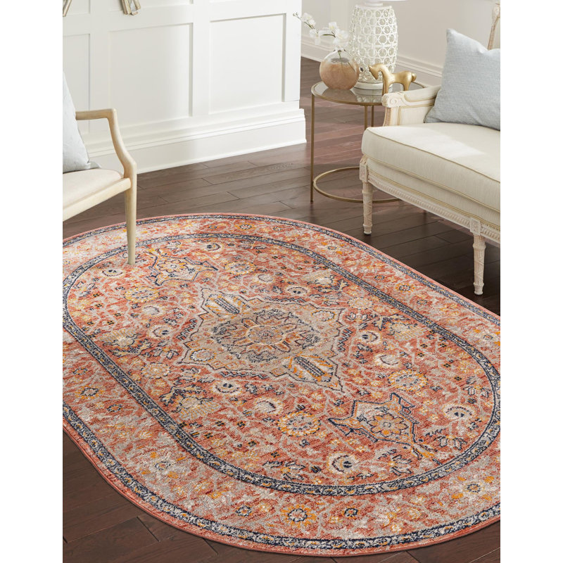 Alkire Oriental Area Rug, Oval 7'10" x 10'2", Brick Red