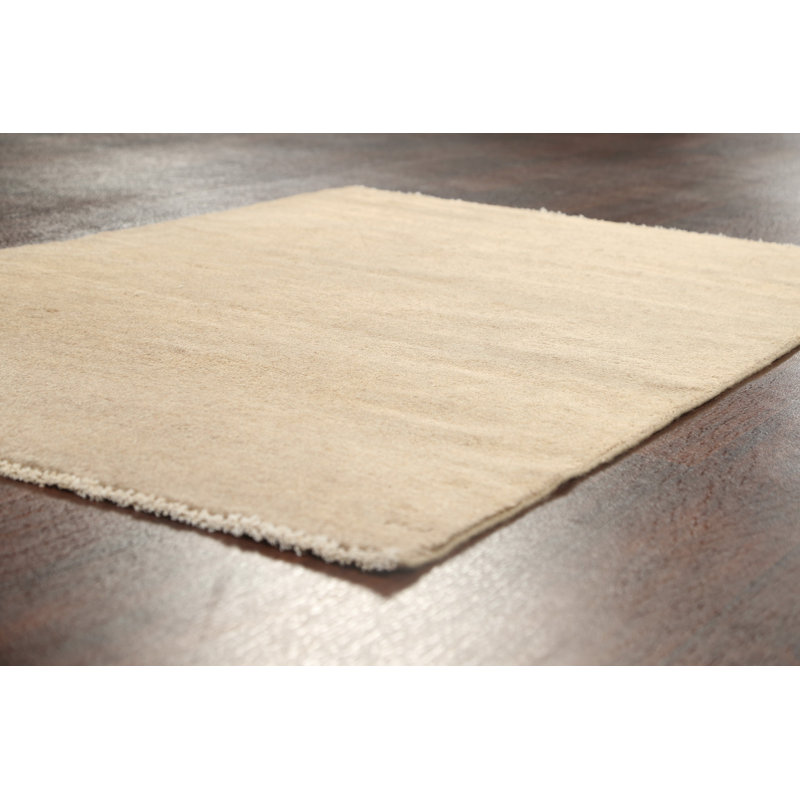 Tapis beige en laine noué à la main de conception unique 3 pi x 4 pi 10 po New Age