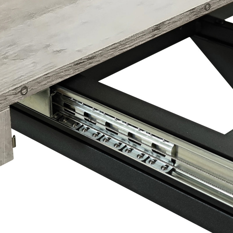 Table de salle à manger rectangulaire grise, centre noir, base en fer, + métal, 6 sièges, poids de 165 lb avec pied en sable fin extensible, fonction de rangement et fabrication en métal