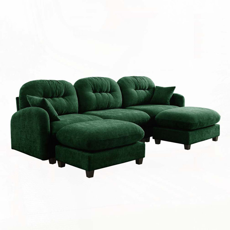 Canapé modulaire en chenille 3 places avec 2 coussins et 2 repose-pieds