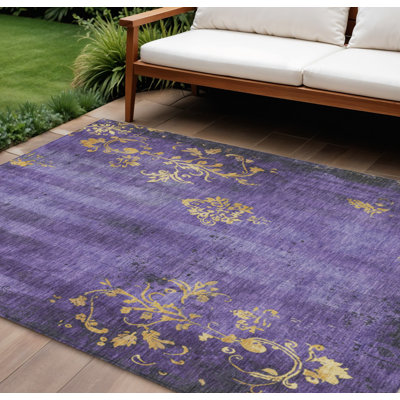 Tapis intérieur/extérieur lavable à motifs floraux violets et dorés, 2,44 m x 3,05 m