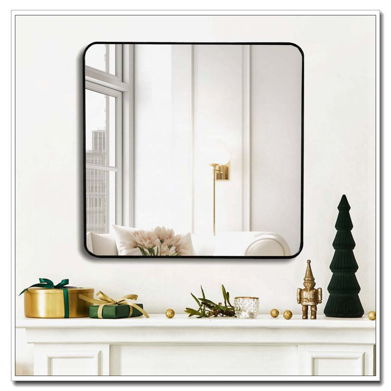 Metal Framed Square Bathrrom Mirror for Wall, Black