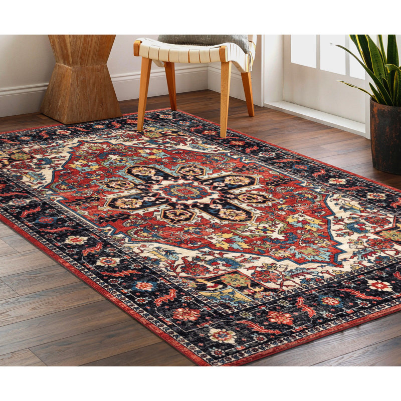 Lyanne Washable Non-Slip Medallion Rust Area Rug, Rectangle 5'3" x 6'9"