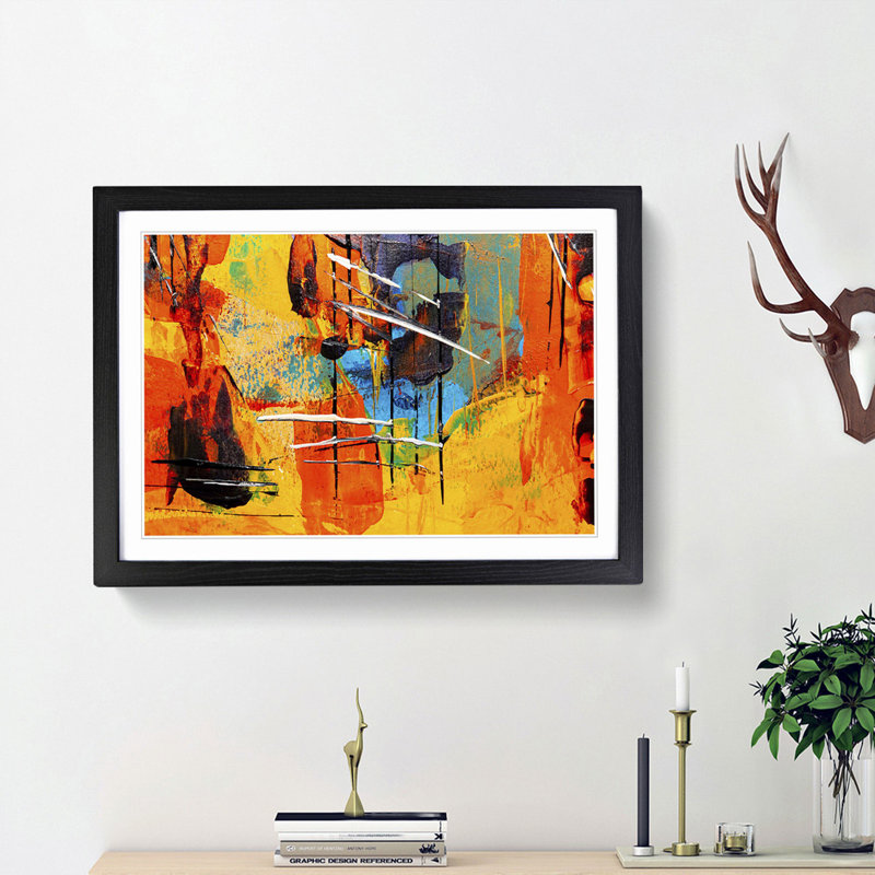 Abstract Art Painting Vol.474 by S.Johnson - Picture Frame Painting Print on MDF, 62cm H x 87cm W x 2cm D, Black Framed
