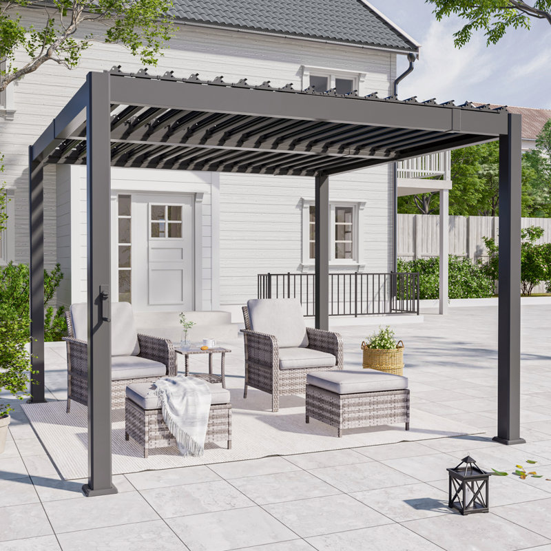 Outdoor Full Aluminum Pergola Modern Style with Adjustable Rainproof Louvers and Concealed Water Drainage System
