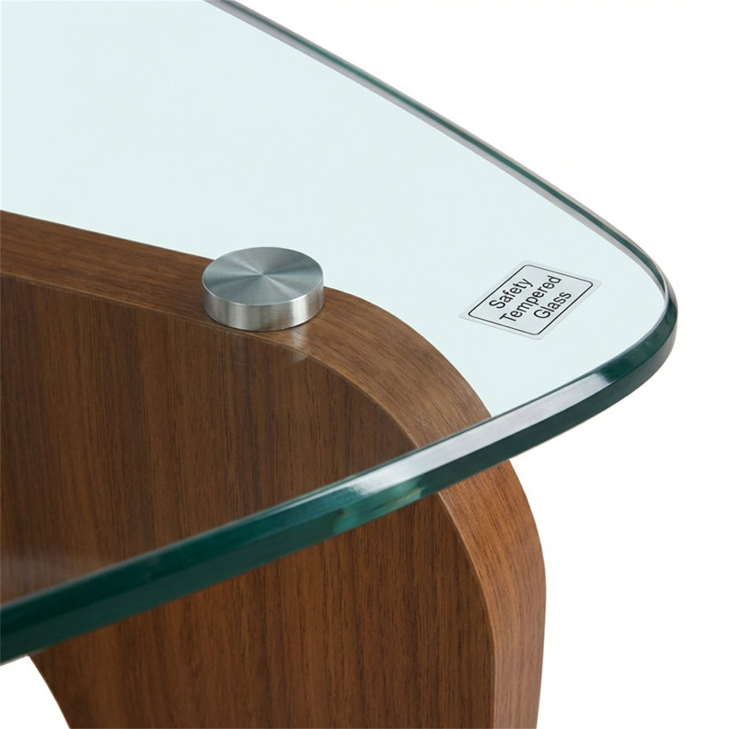 Spacious Glass-top Coffee Table With A Premium Solid Oak Base, Perfect For The Living Room., Clear, Brown