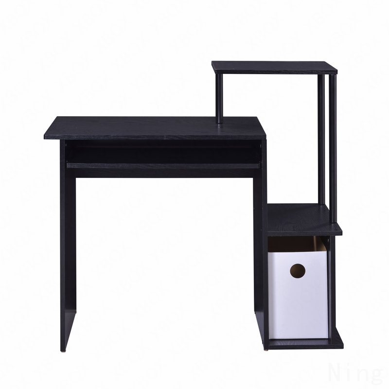 Bureau d'ordinateur noir avec plateau pour clavier et tablettes ouvertes