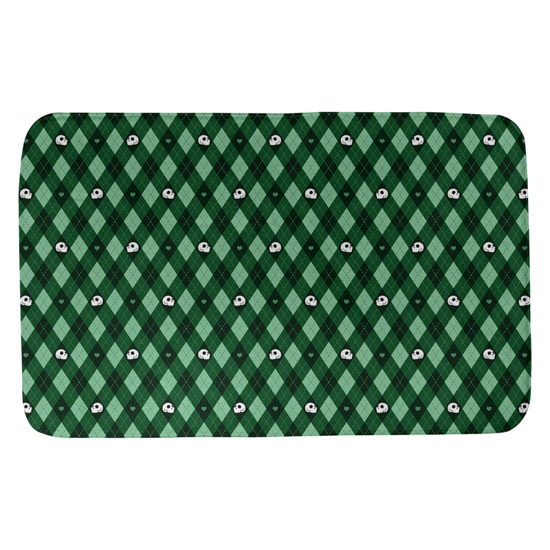 Tapis de bain argyle crânes Avicia, l 21 po x L 34 po, Vert
