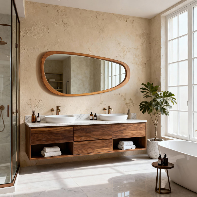 Miroir 48 po x 22 po Asymmetric, Bois naturel, 48 po x 22 po