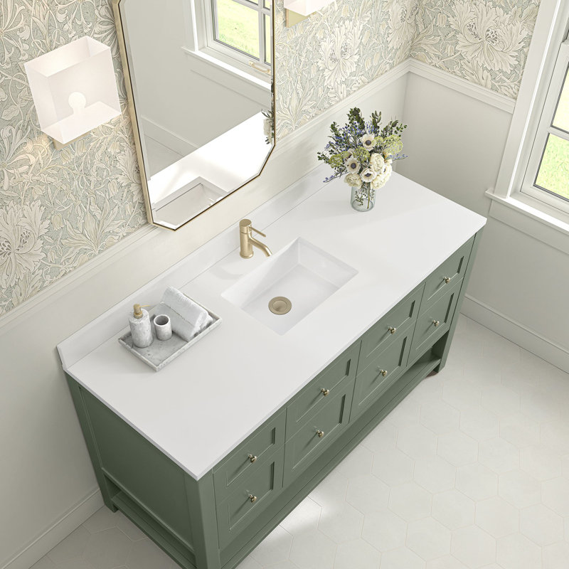 Breckenridge 60'' W Single Vanity, Smokey Celadon, White Zeus, Single Hole