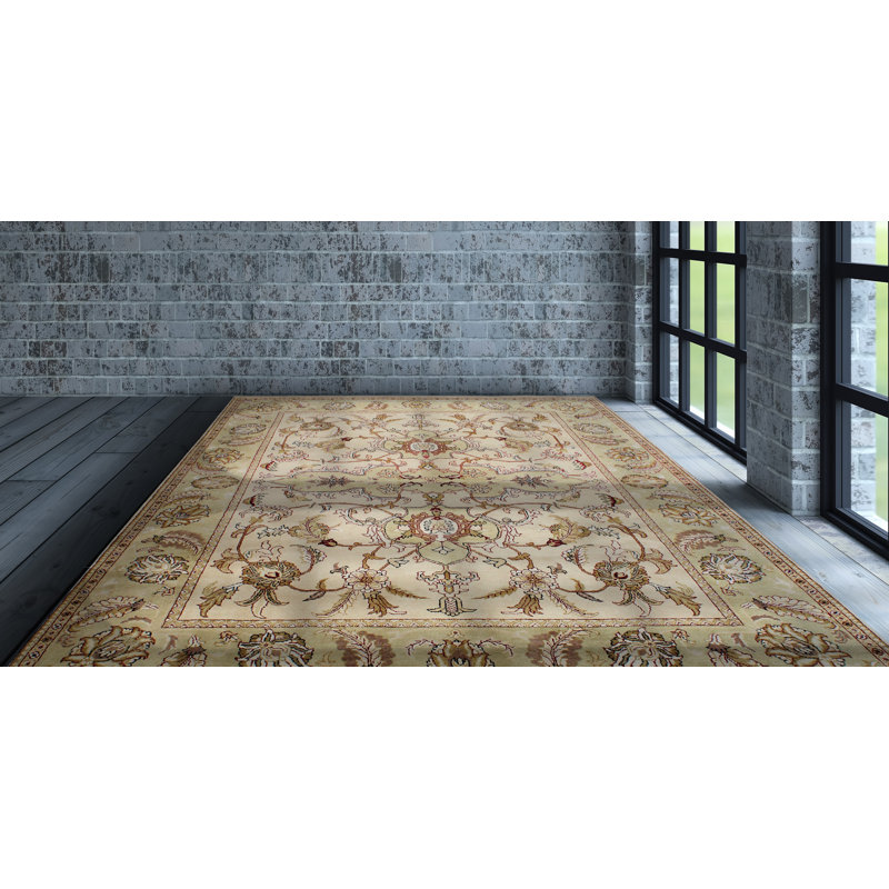 Tapis beige en laine noué à la main 8 pi x 10 pi Alani Southwestern