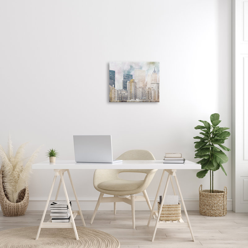 «Layered Pastel Cityscape Buildings City Skyline Architecture» par Marcus Prime - impression, Toile tendue