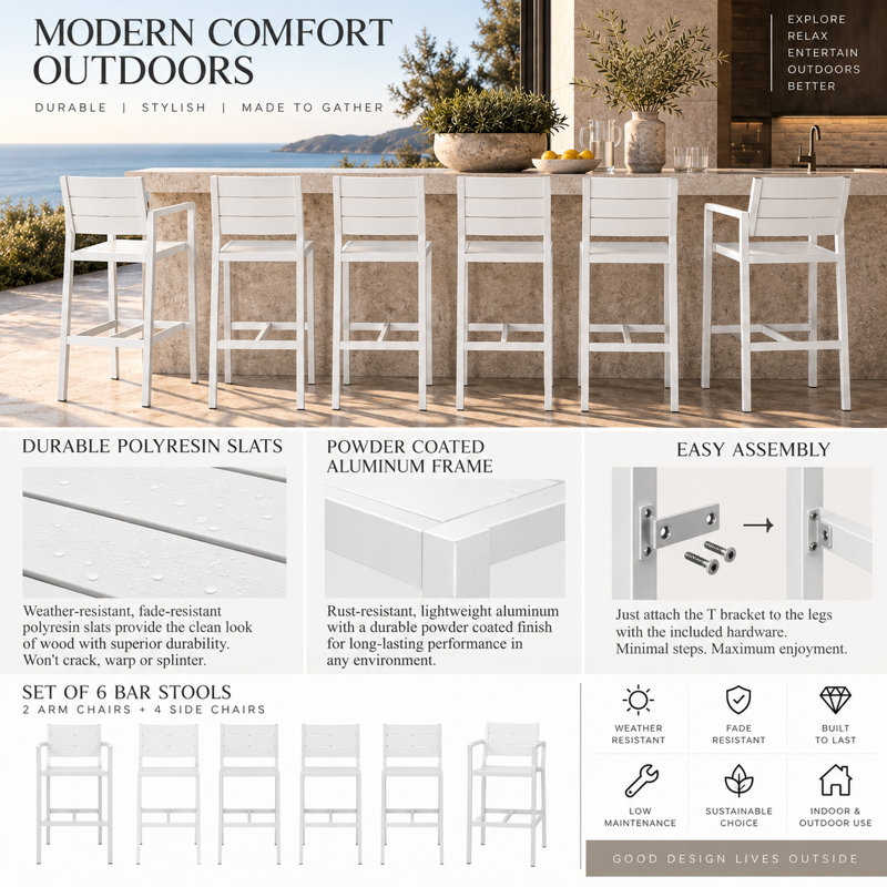 Betty 6 Piece Bar Stool Set, White