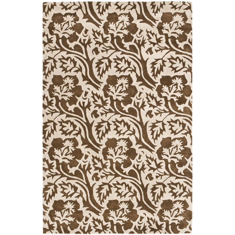 Steve Hand Tufted Wool/Viscose Floral Rug in Tan/Brown, Rectangle 5' x 8'