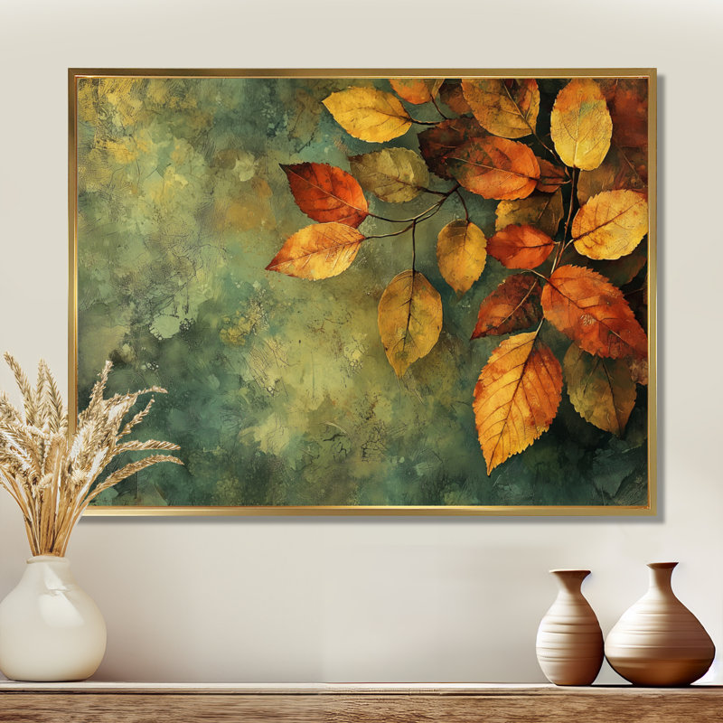 «Leaves Brown Forest Tranquility III - Leaves», impressions encadrées, H 30 po x l 40 po, Impression encadrée flottante, Doré