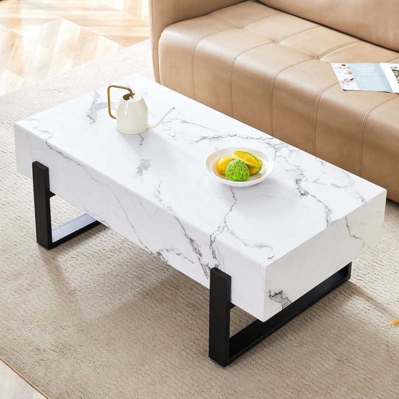 Autocollant texturé, table basse en panneau de fibres à densité moyenne, adhésif texturé, revêtement en aérosol pour pieds en métal, table basse en panneau de fibres à densité moyenne. Un style simple et moderne.