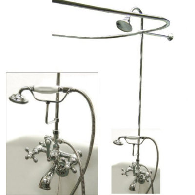Robinet de baignoire à fixation murale à trois poignées avec douche à main à pattes Vintage
