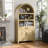65" Tall Arched Storage Bookcase with Adjustable Shelves,Arched Cabinet with Drawer-1421478659