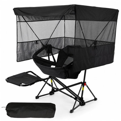 Chaise de camping portative à hamac pliante avec abat-jour et toit amovible, chaise d'extérieur inclinable réglable avec repose-pieds et porte-gobelet, idéale pour le camping, la chasse et la pêche (1 PAQUET)