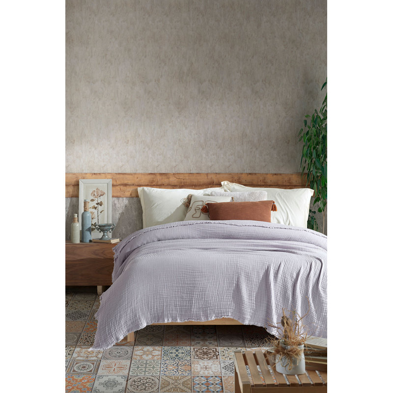 Couverture en piqué double Premium, 100% coton, 79 x 98 | Gris doux, 5,9 oz / verge carrée | Lavable à la machine à 104 ° F | Parfait pour les salons et chambres confortables, confort luxueux et facilité d'entretien