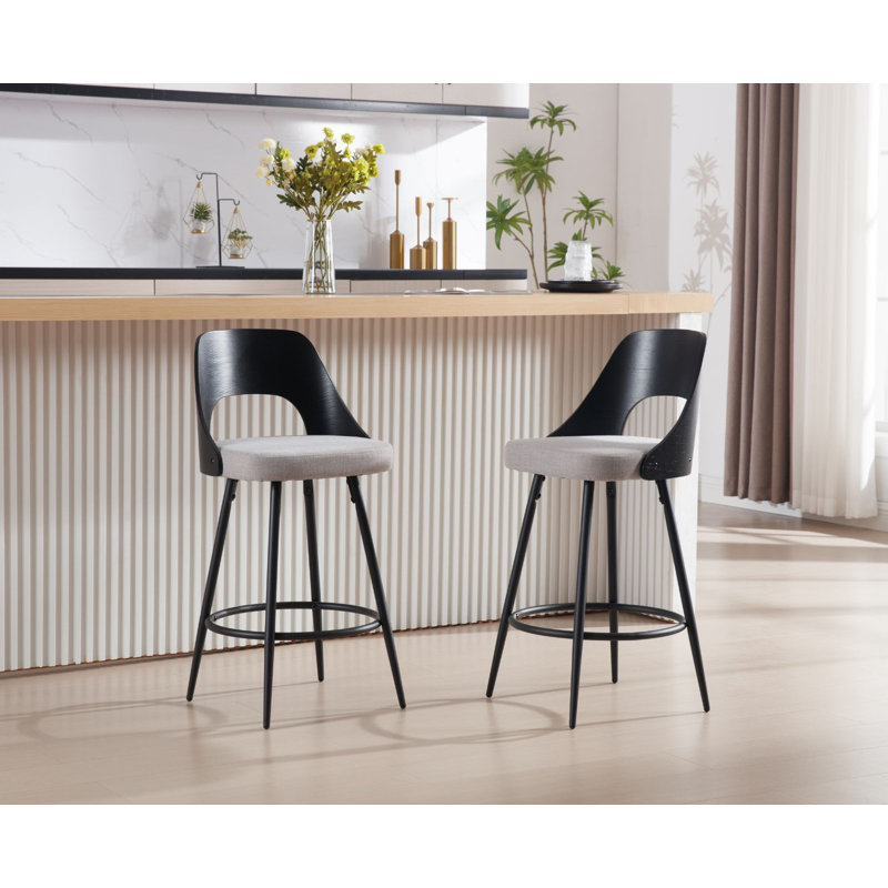 Kawakami Upholstered Counter Stool with Metal Frame, Gray/Black