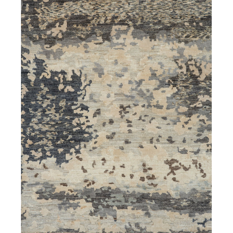 Proprietary Patterns Hand Woven Silk and Wool Abstract Area Rug, Rectangle 12' x 15'