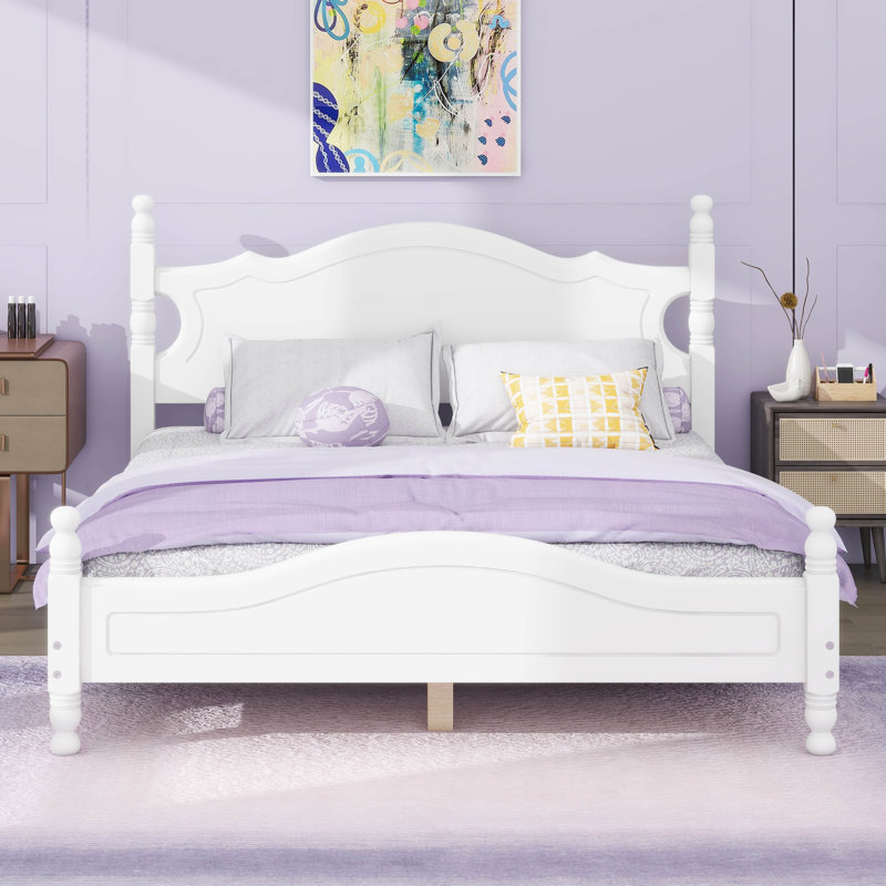  Cadre de lit plateforme en bois, lit plateforme de style rétro, Blanc, Grand lit