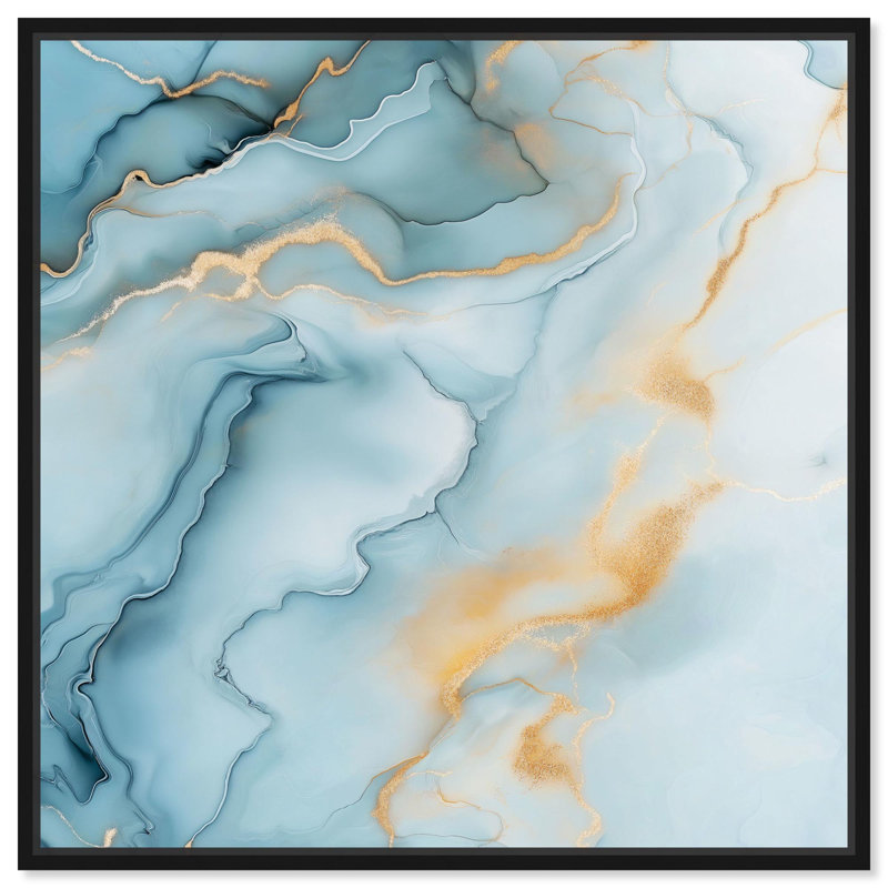 Art abstrait bleu Precious Flow , H 13 po x l 13 po, Cadre flottant noir