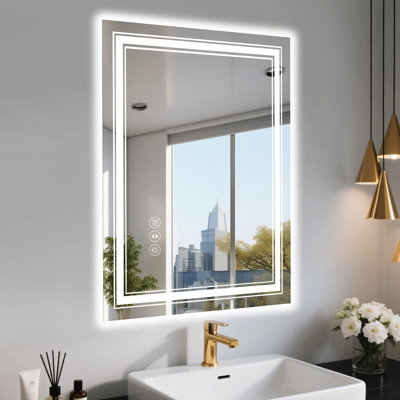 Miroir de salle de bain à DEL sans cadre 20 po x 28 po avec éclairage à intensité variable et fonction antibuée, écoénergétique
