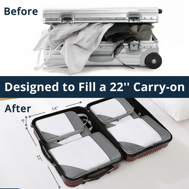 6 Set Compression Packing Cubes, Packing Cubes For Travel Compression, Compressible Packing Cubes Travel Essentials, Packing Organizers, Grey
