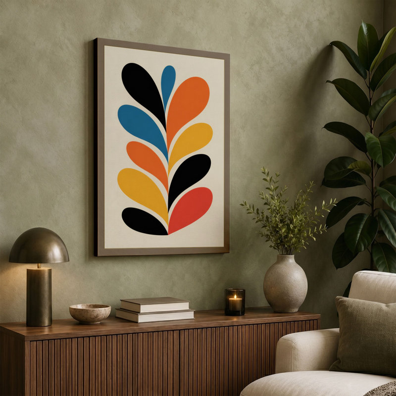 Geometric Symmetry Mid-Century - Wrapped Canvas, 18x12 - 45.7 x 30.5 cm, Ochre Border
