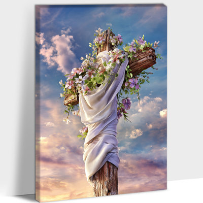 Art mural de Pâques GUTTATY, décorations murales de Pâques, impressions sur toile de Pâques pour le salon, art mural chrétien, images inspirantes de croix encadrées prêtes à être accrochées 24 po x 36 po