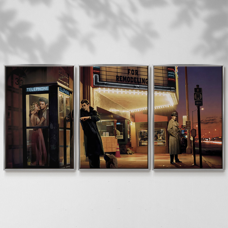 Midnight Matinee - 3 pièces, reproduction encadrée sur toile, Encadrement argenté, H 36 po x l 75 po x P 2 po