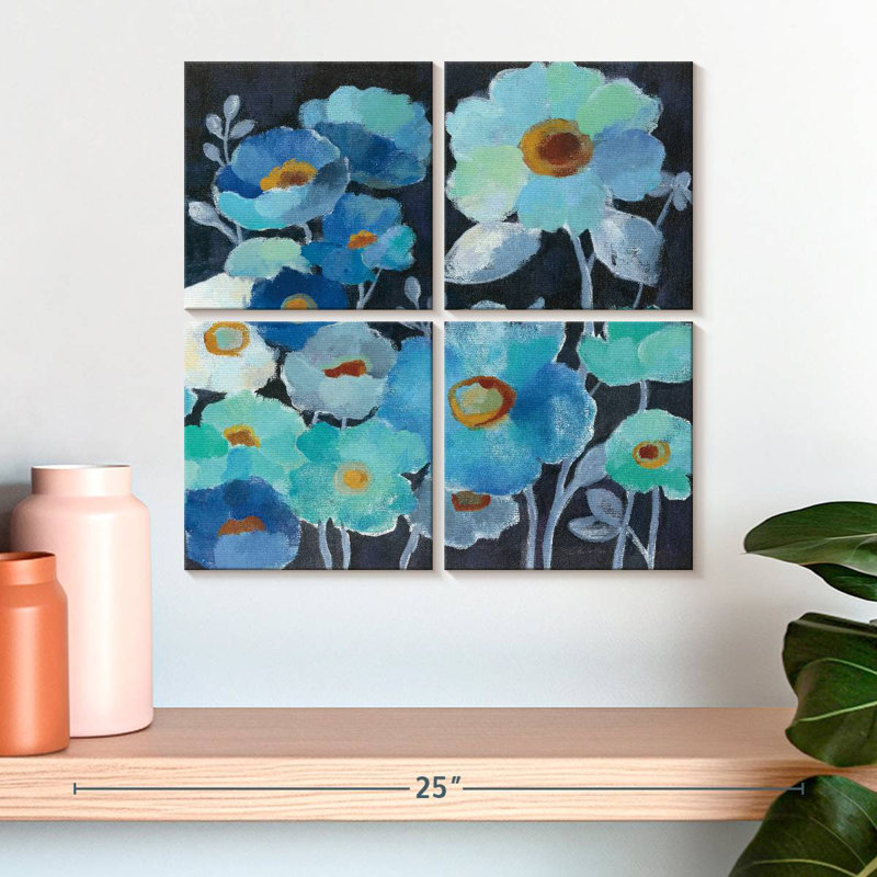 Harnek Indigo Flowers III, 18" H x 18" W