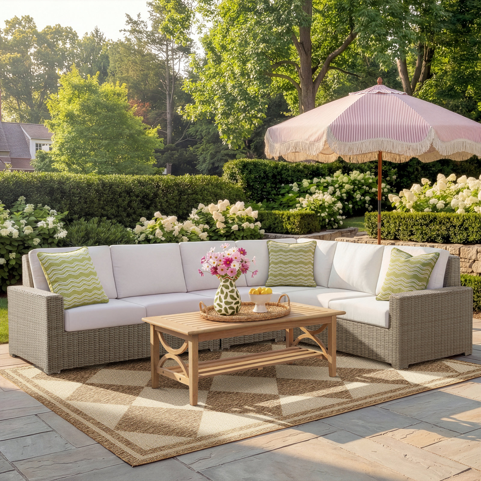 Henri 116" Wide Outdoor L-Shaped Patio Sectional with Cushions, Sunbrella Canvas White
