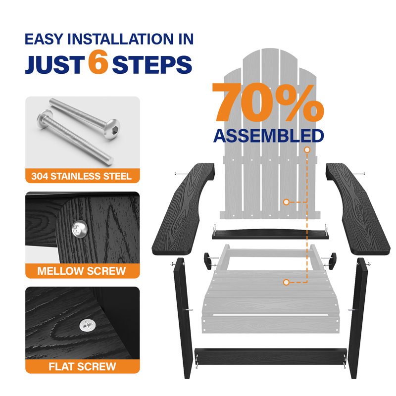 Black Plastic Folding Adirondack Armchair for Outdoor Use