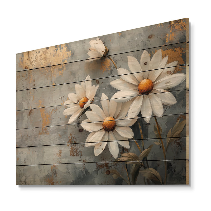 Geraniums Pure Form Minimalism I - Daisies Wood Wall Art - On Natural Pine Wood, 30" H x 40" W x 0.78" D